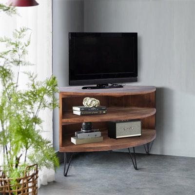 Room Corner Decoration, Shape Reclaimed, Media Table, Corner Tv Stand, Corner Tv, Room Corner, Table For Living Room, Storage Credenza, Corner Table