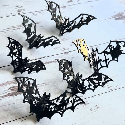 Discover how to decorate for Halloween using stylish bat decor, including shelf sitters and laser-cut designs that will impress at craft shows. Laser Cut Halloween, Bat Decor, Cut Crafts, Decorate For Halloween, Laser Cut Designs, Laser Cut Wood Crafts, Shelf Sitters, Laser Cut Sign, Laser Cut Acrylic