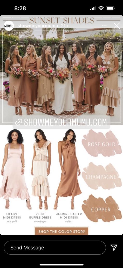 Brown Taupe Bridesmaid Dresses, Tan Dress Bridesmaid, Bridesmaid Dress Browns, Nude Wedding Theme Bridesmaid Dress, Champagne And Rose Bridesmaid Dresses, Copper And Tan Wedding Party, Bronze Color Dress, Golden Hues Bridesmaid, Nude Bridal Party Dresses