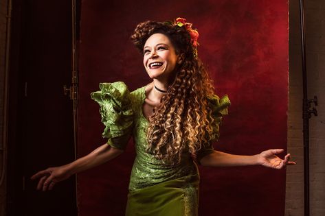 Amber Gray in costume as Persephone in Hadestown, which officially opened on April 17, 2019. Photograph by Matthew Murphy. Costume designed by Michael Krass. Huey Long, Dollar Makeup, Great Comet Of 1812, The Great Comet, Theatre Problems, Green Velvet Dress, Amy Poehler, Hades And Persephone, Broadway Musicals