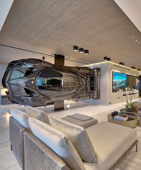 this miami residence is outfitted with a $1.5 million supercar mounted on the wall Casa Garage, Garage Design Interior, Luxury Garage, Modern Garage, Miami Houses, Pagani Zonda, Garage Interior, Garage Design, House Flooring