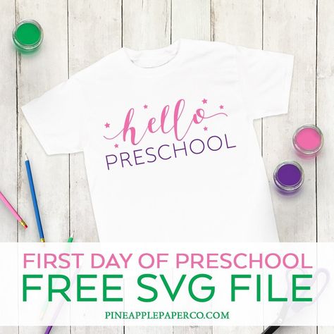 Preschool Svg Free, First Day Of School Crafts, First Day Of Preschool Shirt, Preschool Svg, Preschool First Day, First Day Of Preschool, Preschool Shirts, Cricket Projects, Monogrammed Stationery