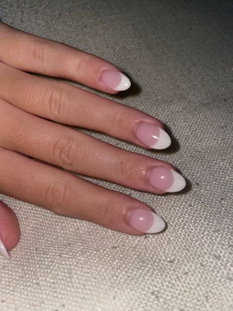 French Nails Short Almond, Almond French Tip Short, Short Almond French, Short French Tip Acrylic Nails Almond, Almond Shape French Tip Nails, Nail French Tip, Short Almond Nails French Tip, Short Almond French Tip, Short Almond French Tip Nails