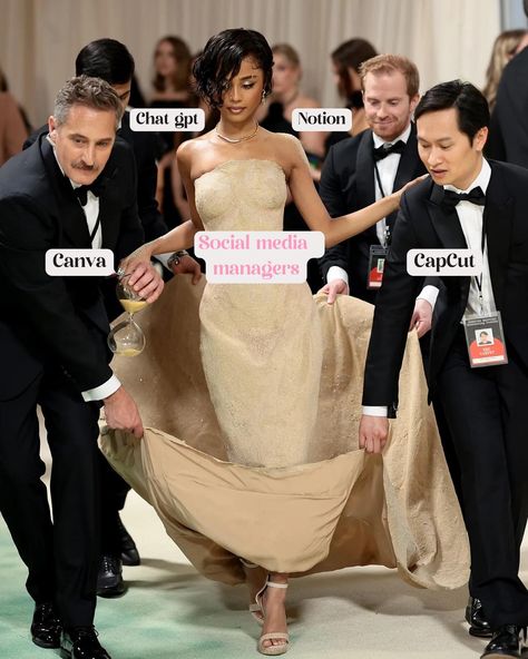 Our take on Tyla being carried at the Met Gala but ✨Social Media Manager✨ Addition lol what would you add?👑 . . . #metgala#metgala2024#tyla#tylametgala#socialmediamanagermeme#socialmediamanagerhumour#socialmediamarketingagency#smm#smma Cool Social Media Posts, Manager Meme, Social Media Marketing Aesthetic, Digital Marketing Humor, Social Media Manager Aesthetic, Social Post Design, Digital Moodboard, Marketing Humor, Marketing Digital Social Media