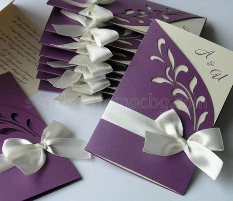 Dark Purple Wedding, Wedding Cards Handmade, Purple Wedding Invitations, Wedding Anniversary Cards, Fancy Fold Cards, Wedding Crafts, Birthday Cards Diy, Purple Wedding, Creative Cards