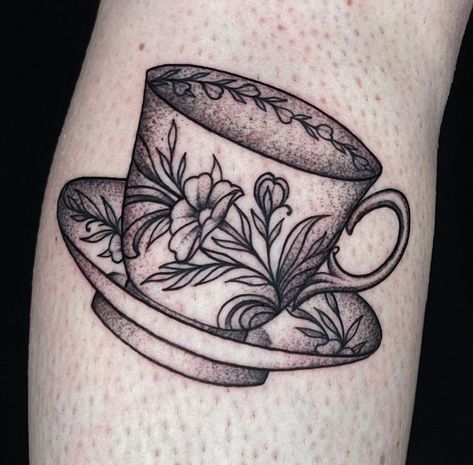 Tea Cup Tattoo, Tea Tattoo, Teacup Tattoo, Cup Tattoo, Kawaii Tattoo, Sweet Tattoos, Memorial Tattoo, Get A Tattoo, Leg Tattoos