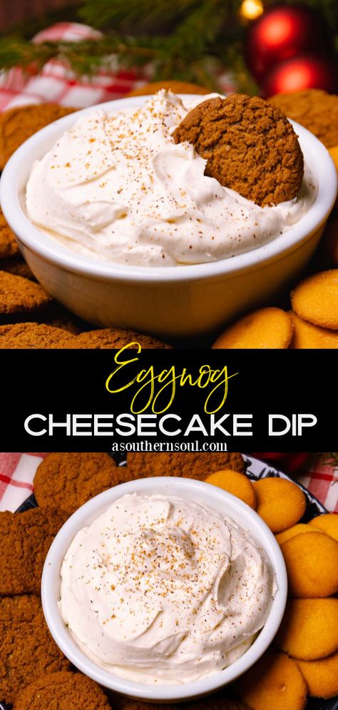 Eggnog Cheesecake Dip Eggnog Dip Recipe Cream Cheeses, Eggnog Dessert Dip, Eggnog Dip Recipe, Egg Nog Dip, Cheesecake Dips, Eggnog Dip, Eggnog Pie, Eggnog Dessert, Dessert Nachos