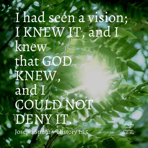 I had seen a vision; I knew it, and I knew that God knew it, and I could not deny it. Joseph Smith—History 1:25 #HearHim #JosephSmith Joseph Smith Art, Joseph Smith Quotes, Jesus Christ Quotes, Gospel Quotes, Speak To Me, Scripture Of The Day, Christ Quotes, Joseph Smith, Church Quotes