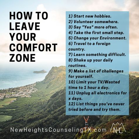 How to leave your comfort zone  . . . . . . . . #inspirationalquotes #inspiration #inspirational #inspire #counseling #newheights #newheightscounseling #newheightscounselingtx #counselorlife #goodquote #advice How To Leave Comfort Zone, How To Leave Your Comfort Zone, Leave Comfort Zone Quotes, Confort Zone Quote, Challenge Comfort Zone, Leave Comfort Zone, Leaving Comfort Zone, Comfort Zone Quotes Motivation, Restart Life