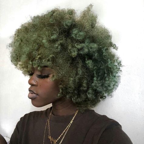 Forest Green Hair Black Women, Green Dyed Hair Black Women, Dark Green Hair Black Women, Green 4c Hair, Green Natural Hair Black Women, Green Afro Hair, Dark Green Braids, Dark Green Curly Hair, Dark Green Locs