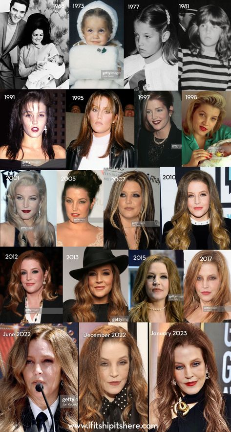 A beauty chameleon, Lisa Marie Presley often changed her hair styles and colors, makeup and fashions. Here's a few of her changing looks over the years. More at https://www.ifitshipitshere.com/lisa-marie-presley-changing-looks/ Priscilla Presley Style, Elvis Presley Priscilla, Elvis Presley Family, Elvis Presley Photos, Priscilla Presley, Lisa Marie Presley, Graceland, Elvis Presley, Michael Jackson