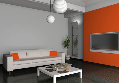 Elegant Paint Colors, Colors With Grey, Grey And Orange Living Room, Orange Bedroom Walls, Interior Of Living Room, Colors For Living Room, Orange Dining Room, Burnt Orange Living Room, Orange Rooms