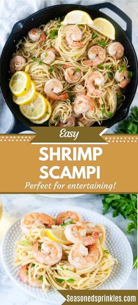 This easy shrimp scampi recipe gives you restaurant quality seafood pasta at home. With only a handful of ingredients and a quick cook time, this delicious shrimp scampi is perfect for date night dinner or easy entertaining at home. #shrimp #shrimpscampi #pasta #seafood #christmaseve #christmas #italian Date Night Dinner At Home, Spicy Gumbo, Easy Shrimp Scampi Recipe, Comfort Pasta Dishes, Pasta At Home, Easy Shrimp Scampi, Pasta Seafood, Date Night Dinner, Shrimp Scampi Recipe