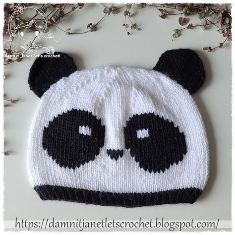 Panda Beanie (knit) | damn it Janet, let's crochet! | Bloglovin’ Panda Beanie, Toy Story Halloween, Halloween Applique, Earflap Beanie, Knitted Baby Cardigan, Beanie Pattern, Crochet Hook Sizes, Worsted Weight Yarn, Tapestry Needle