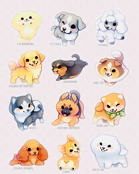 Chibi Dog, Anjing Pug, Cute Dog Drawing, Cute Kawaii Animals, 강아지 그림, Cute Animal Drawings Kawaii, Cute Doodles Drawings, Cute Kawaii Drawings, Cute Doodle Art