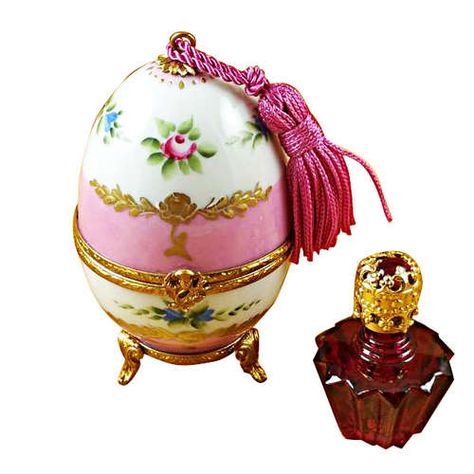 Magnifique Pink Egg with Bottle Limoges Box Happy Anniversary Cakes, Happy Birthday My Love, Gold Gift Boxes, Porcelain Eggs, Bottle Box, Limoges Boxes, Limoges Porcelain, Pretty Box, Hand Painted Porcelain