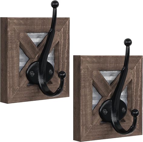 Autumn Alley Farmhouse Bathroom Hooks for Towels, Coat Hooks, and Robe Hooks - Towel Hooks for Bathroom Wall Mounted, Rustic Wall Hooks Decor, Mix of Wood, Galvanized Metal and Black Hook, 2 Pack Farmhouse Bathroom Towel Hooks, Farmhouse Bathroom Hooks, Farmhouse Bathroom Towels, Bathroom Hooks For Towels, Towel Hooks For Bathroom, Rustic Wall Hooks, Hooks For Towels, Hooks For Bathroom, Rustic Farmhouse Bathroom