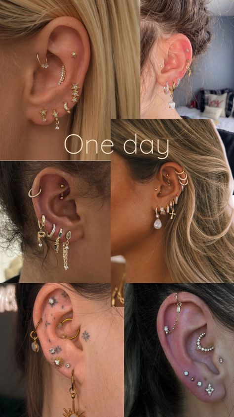 I am obsessed with piercings, and after having gotten my 1st and 2nd lobes, daith, a rook (rejected) and a double helix…I want to add my 3rd and 4th lobes and a helix on my left ear to compliment my daith as it would even out the ear a bit. These were some inspirational photos I found here and wanted them together as an example of what I want (relatively) Stacked Piercings, Inspirational Photos, Double Helix, Lobe Piercing, Daith Piercing, Piercing Tattoo, What I Want, Helix, Photo Inspiration