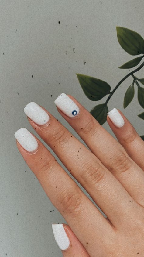 White Nails With Evil Eye, Nails With Evil Eye, Milky White Nails, Milky White, White Nails, Nail Ideas, Evil Eye, Convenience Store Products, Nails