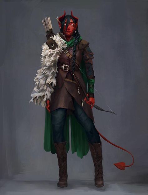 Tiefling Ranger, Ranger Rpg, Tiefling Female, Dnd Tiefling, Heroic Fantasy, Fantasy Races, Dungeons And Dragons Characters, Art Characters, Fantasy Rpg