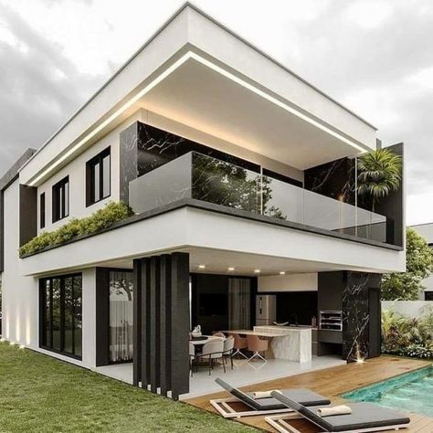 Modern House Facades, Modern Exterior House Designs, Architecture Model House, Duplex House Design, House Outside Design, Bungalow House Design, House Front Design, Modern Architecture House, Home Building Design