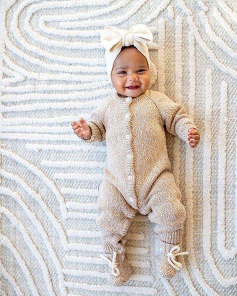 Baby smiles for your Monday blues ☺️ 📷 | @justamelbournemama Outfit: Classic Knit Romper - Almond, Knit Booties - Almond. . . #baby #newborn #newbornphotography #babygirl #babyboy #babyphotography #babyknits #babyknitwear #babyromper #babyknitromper #babyboutique #newmom #expecting #pregnant #momtobe #momsofinstagram #momlife #mom #momblogger #mombloggers #momblog #ziggylou #bravelittlelamb Ribbed Romper, Honey Milk, Almond Color, Stationary Accessories, Knit Romper, Knitted Booties, Knitted Romper, Baby Mama