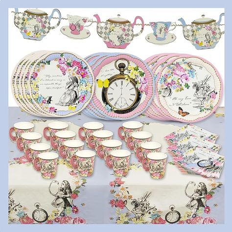 Alice In Wonderland Party Decorations, Tea Party Supplies, Wonderland Party Decorations, Alice In Wonderland Tea Party Birthday, Tea Supplies, Onederland Birthday Party, Alice In Wonderland Cakes, Tea Party Setting, Mad Hatter Party