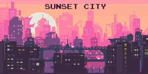 Pixel Art Gif SunSet City.  Inspired by lot of pixelers :-) Computer Wallpaper Pixel Art, Pixel Sunset Art, Flappy Bird Background, Sunset Pixel Art, Cyberpunk Gif, Cyberpunk Mercenary, Red Cyberpunk, Sunset Gif, Pixel Art Gif