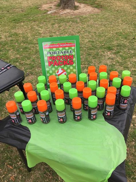 Goosebumps Party Games, Ghost Busters Theme Food, Ghostbusters Party Favors, Ghostbusters Birthday Party Ideas, Ghostbusters Themed Food, Ghostbuster Party Games, Ghost Buster Birthday Decorations, Ghostbusters Movie Night, Ghostbusters Birthday Party Games