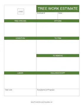 This estimate form lets an arborist or tree service explain the scope of tree work needed, along with options for trimming or removal. There is also room for the client to assert whether the want wood left on-site, chipped, or hauled away. Free to download and print Tree Removal Service, Estimate Template, Tree Removal, Quote Template, Tree Service, Tree Trimming, Invoice Template, The Client, Wood