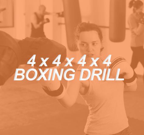 The 4 x 4 x 4 x 4 Drill is a boxing workout class that incorporates challenging cardio along with core integration with boxing technique. Boxing Class Ideas, Boxing Bootcamp Workout, Women’s Boxing Workout, Boxercise Class Ideas, Boxing Pad Workout, Boxing Circuit Workout, Boxing Drills Workouts, Rock Steady Boxing Exercises, Heavy Bag Workout Routine