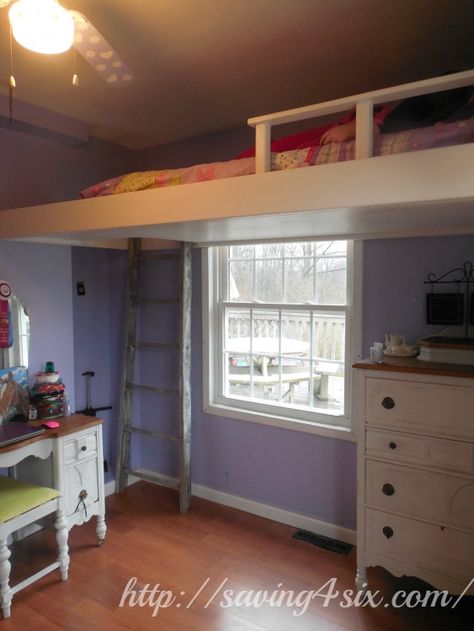 Loft Bed By Window, Diy Loft Bed With Desk And Storage, Bed Infront Of Window, Loft Beds For Small Rooms, Big Kid Bedroom, Diy Loft, Beds For Small Rooms, Diy Loft Bed, Loft Beds