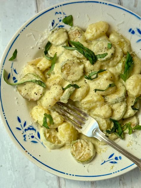 Creamy Courgette Gnocchi - by Margie Nomura Italian Pasta Dishes, Winter Comfort Food, Comfort Dishes, Italian Pasta, Grated Cheese, Creamy Sauce, Fresh Basil, Dinner Tonight, Gnocchi