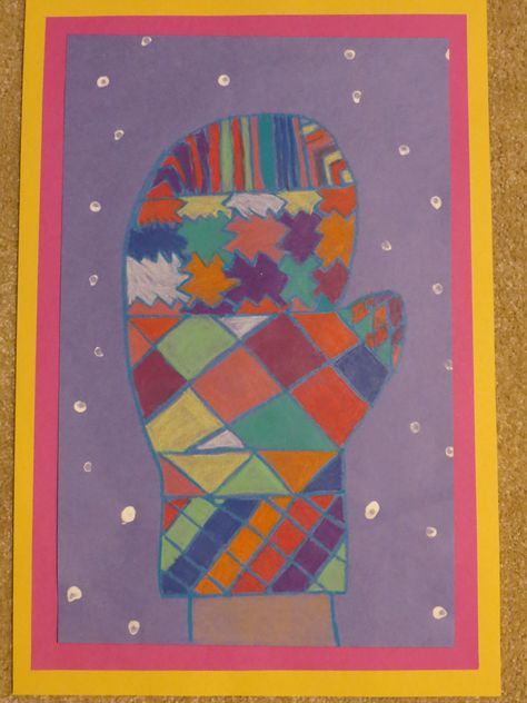 Winter Mitten -4th grade Art Sub Lessons, January Art, Art Sub Plans, Winter Art Lesson, Winter Art Projects, Classroom Art Projects, Elementary Art Projects, Homeschool Art, Kindergarten Art