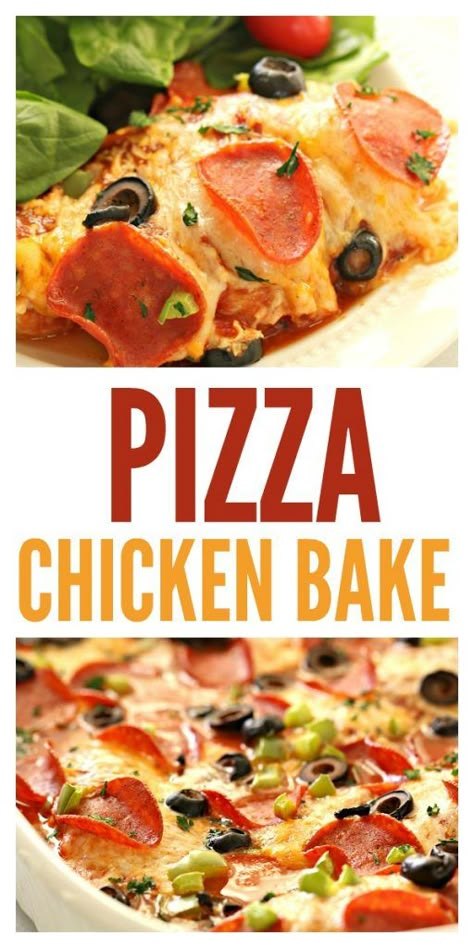 Chicken Breast Pizza, Pizza Chicken Bake, Chicken Bake Recipe, Comforting Food, Chicken Diet, Pizza Chicken, Easy Chicken Recipe, Six Sisters Stuff, Six Sisters