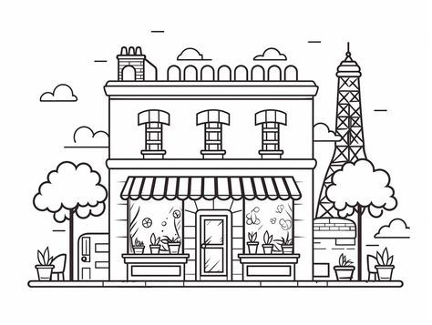 illustration of Peaceful Paris cafe to color Cafe Coloring Pages, Sipping Coffee, The Seine, Paris Cafe, Cool Coloring Pages, Urban Sketching, Relaxing Day, Free Kids, Coloring Pages For Kids