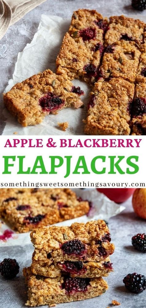 These apple and blackberry flapjack bars are soft, golden and so delicious. They are full of Autumnal flavours and go very well with a cup of tea or for a quick mid afternoon energy boost. #appleandblackberryflapjacksrecipe #appleflapjacksrecipe #blackberryflapjacksrecipe Blackberry Icing, Chocolate Blackberry Cake, Apple Flapjack, Flapjack Recipe, Blackberry Cake, British Recipes, Cake Light, Blackberry Recipes, Autumn Recipes