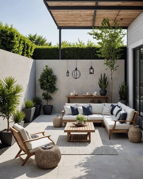 35 Trendsetting Patio Design Ideas - Toolz Geek Small Outdoor Living Space Design, Outdoor House Garden, Mexican Modern Backyard, Garden Patio Furniture Ideas, Outdoor Villa Design, Beautiful Patio Ideas, Backyard Terrace Ideas, Outside Terrace Ideas, Patio Terrace Ideas