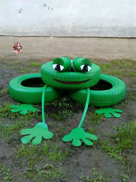 Tire Frog, Tire Projects, Stable Yard, Tire Craft, Tire Garden, Tire Art, Kids Outdoor Play, Tyres Recycle, Old Tires