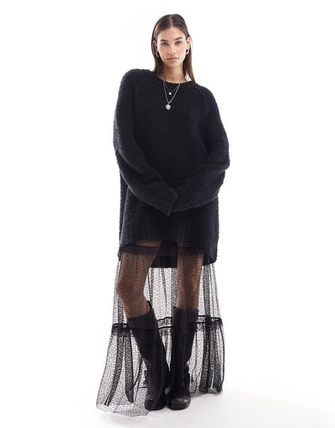 Sweaters & Cardigans by Free People We feel snug already Round neck Long sleeves Oversized fit Quirky Boho Fashion, Elevated Alternative Fashion, Telsha Anderson Style, Goth Fall Fashion, Elevated Goth Style, Modest Alternative Fashion, Goth Aesthetic Clothes, Plus Size Edgy Outfits, Long Black Cardigan Outfit