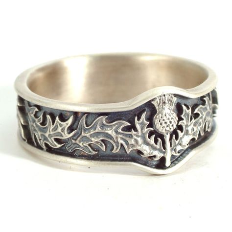 Scottish Thistle Ring with Leaves in Eternity Wedding Ring Design in Sterling Silver, Made in Your Size CR-5043 Ring With Leaves, Thistle Jewellery, Thistle Ring, Scottish Jewellery, Celtic Wedding Rings, Pendant Shade, Jewelry Design Inspiration, Scottish Thistle, Jewelry Tags