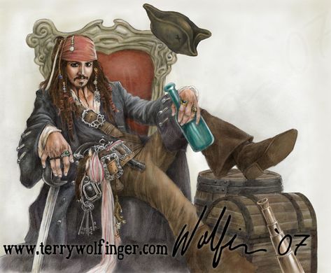 Captain Jack Color by WolfieArtGuy Jack Sparrow Character, Hector Barbossa, German Movies, Johnny Depp Pictures, Pirate Halloween, Pirate Art, Seven Seas, Captain Jack Sparrow, Pirate Life