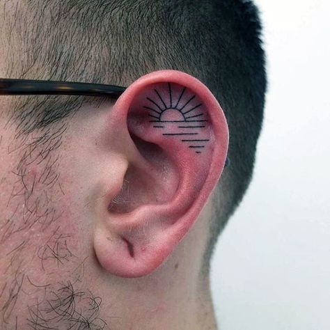 100 Ear Tattoos For Men                                                                                                                                                      More Inner Ear Tattoo, Tattoo Sonne, Designs Quotes, Simple Tattoos For Guys, Ear Tattoos, Omerta Tattoo, Small Tattoos With Meaning, Quotes Videos, Back Of Shoulder Tattoo