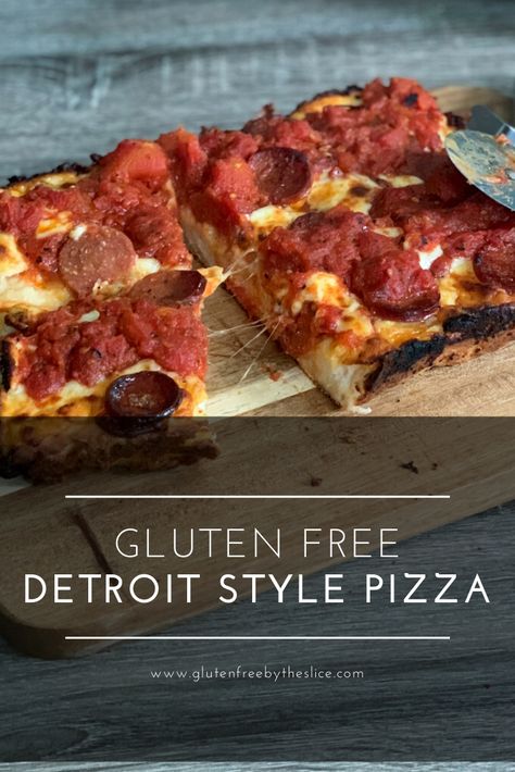 Gluten Free Detroit Style Pizza, Gluten Free Deep Dish Pizza, Cup 4 Cup Gluten Free Flour Recipes, Gf Pizza Crust Recipe, Aip Pizza, Gluten Free Pizza Dough Recipe, Basil Dip, Detroit Style Pizza Recipe, Gluten Free Apps