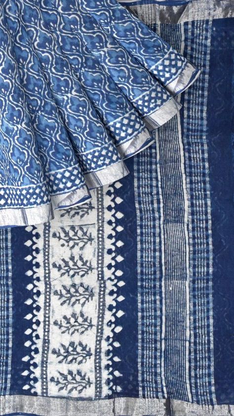 Indigo Block Print, Block Printed Saree, Block Print Saree, Sarees For Women, Printed Saree, Printed Sarees, Indigo Blue, Ethnic Wear, Block Print