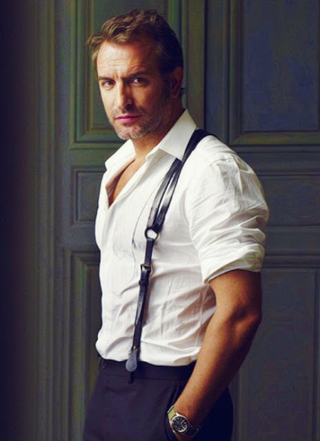 White Hair Men, Jazz Outfits, Dark Haired Men, Jean Dujardin, Braces Suspenders, Portrait Photography Men, Actors Male, Its A Mans World, Chin Up