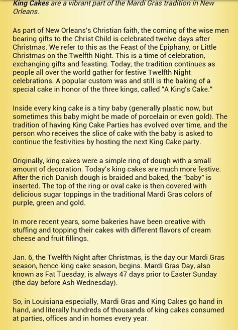 The meaning of the King Cake during Mardi Gras season Mardi Gras Facts, Mardi Gra, Cajun Food, Shrove Tuesday, End Of, Afternoon Coffee, Lafayette La, Mardi Gras Party, King Cake