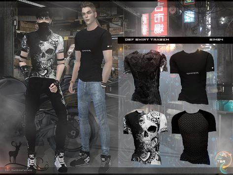 Sims 4 Cyberpunk, Sims 4 Men Clothing, Sims 4 Male Clothes, Male Shirt, Sims 4 Cas Mods, Mens Black Shirt, Pelo Sims, Sims 4 Cc Skin, Sims4 Clothes