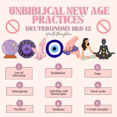 Read Deuteronomy 18:9-13!! I have blog posts all about new age practices: astrology, yoga, mediation, Halloween, enneagram and law of attraction explaining why as Christians we should not do them. #newage #spiritual #spirituality #astrology #yoga #newagetojesus #worshipgod #jesuslover #jesus #christian #christianblogger #scripture #bible #verse #jesuslovesyou #christiangirl #christianquotes Christian Astrology, Becoming A Woman, Spiritual Notes, A Woman Of God, Women Of God, Woman Of God, Scripture Bible, Jesus Today, God's Presence