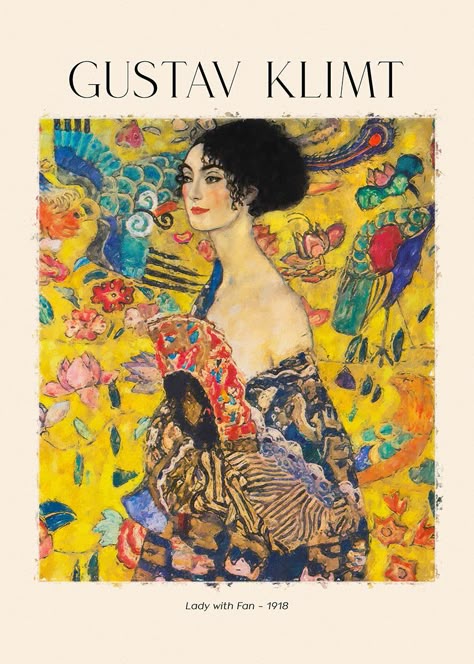 Gustav Klimt lady with fan poster Klimt Women, Art Mini Toile, Art Klimt, Gustav Klimt Art, Klimt Art, Carl Larsson, Vienna Secession, Fan Poster, Beautiful Oil Paintings